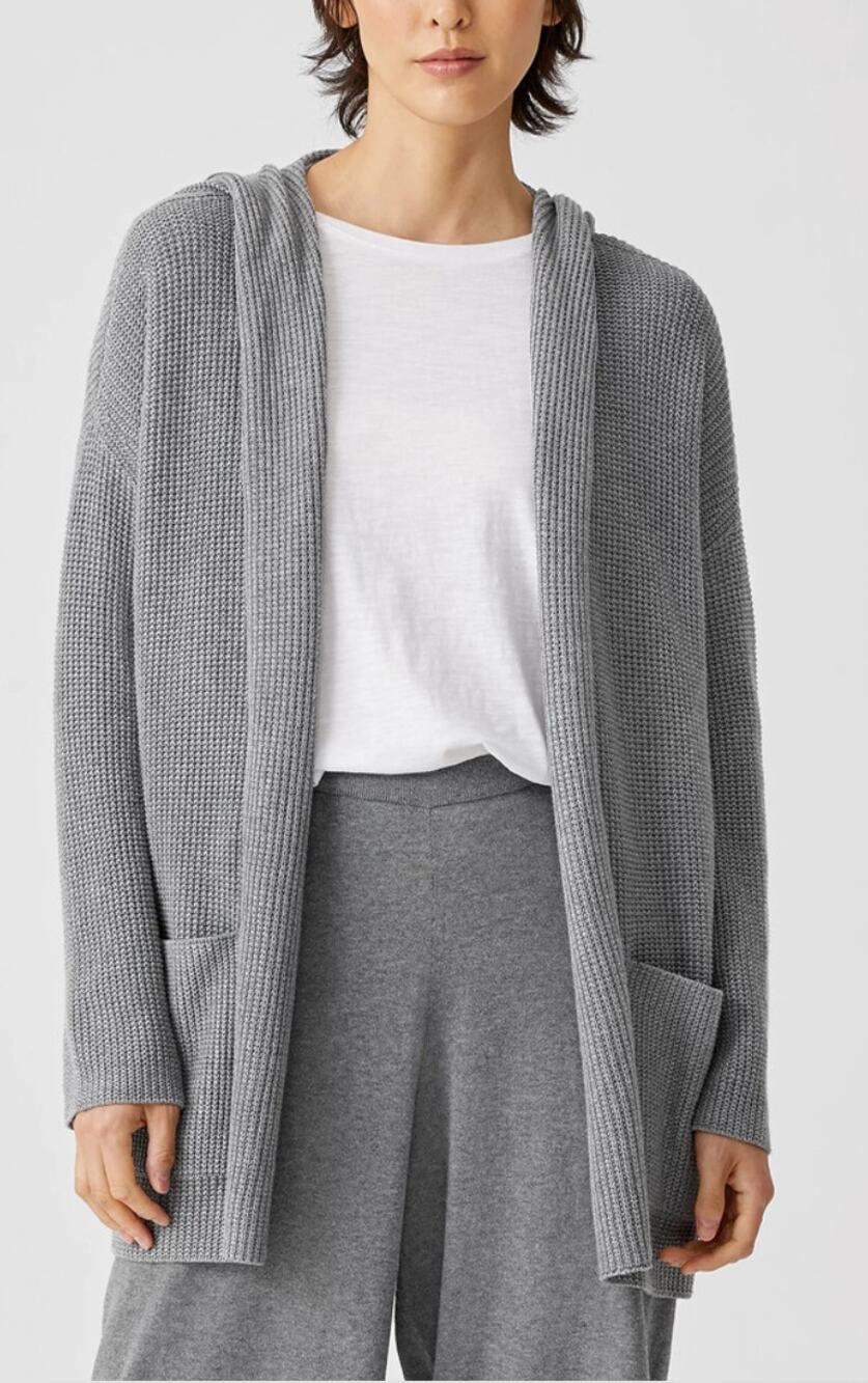 Eileen Fisher Women's Peruvian Organic Cotton Hooded Cardigan Lagenlook Size XL